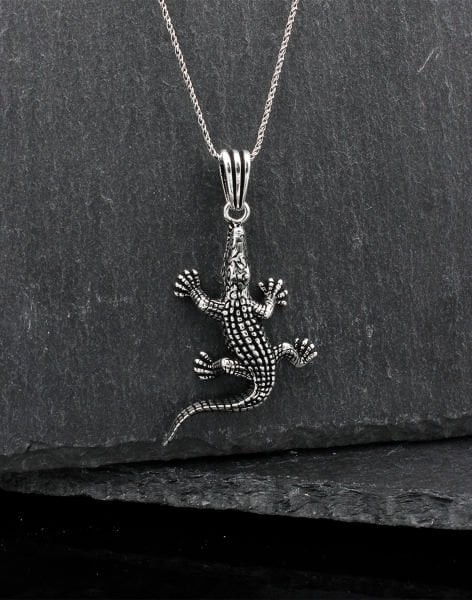 Timsah Figürlü Gümüş Erkek Kolye