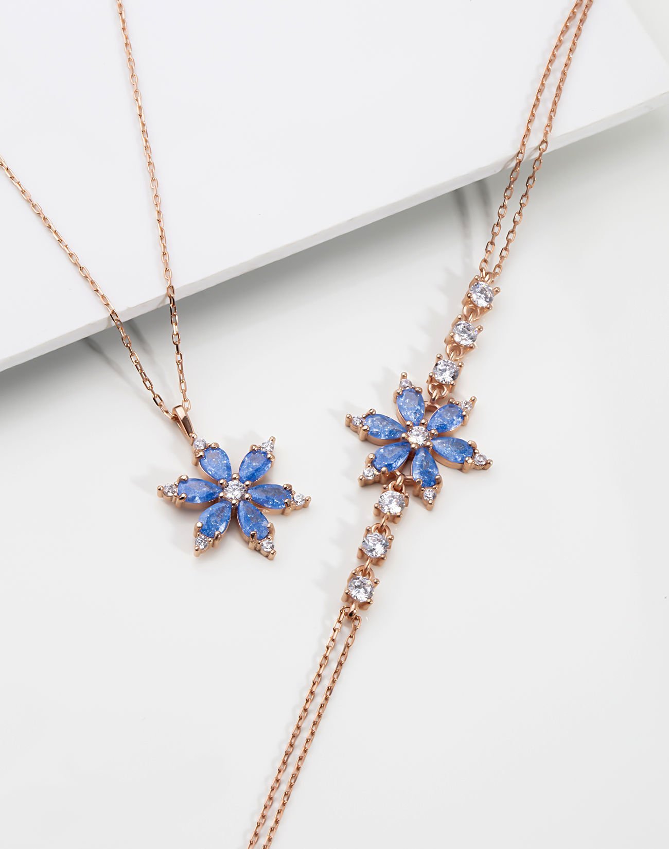 Gümüş Nergis Çiçeği Takı Seti MAVİ