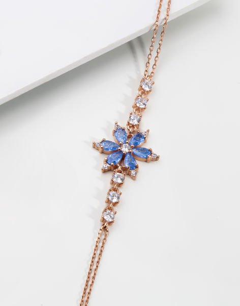 Gümüş Nergis Çiçeği Takı Seti MAVİ