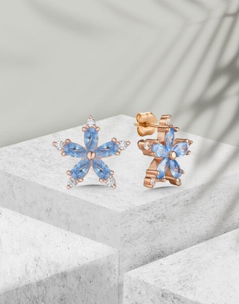 Beni Unutma Çiçeği Gümüş Küpe MAVİ