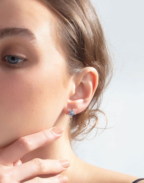 Beni Unutma Çiçeği Gümüş Küpe MAVİ