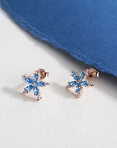 Beni Unutma Çiçeği Gümüş Küpe MAVİ