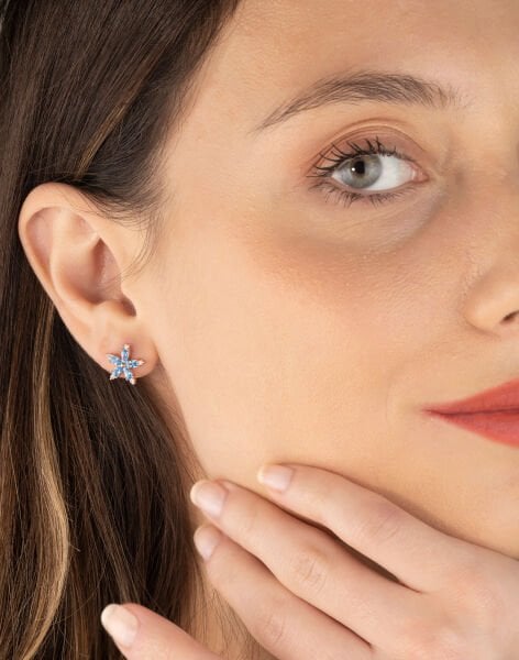 Beni Unutma Çiçeği Gümüş Küpe MAVİ