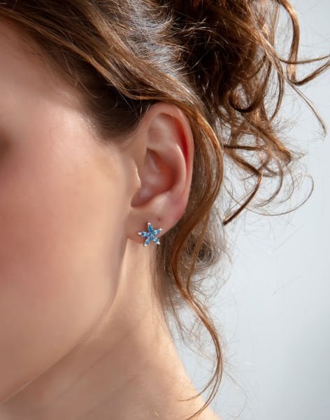 Beni Unutma Çiçeği Gümüş Küpe MAVİ