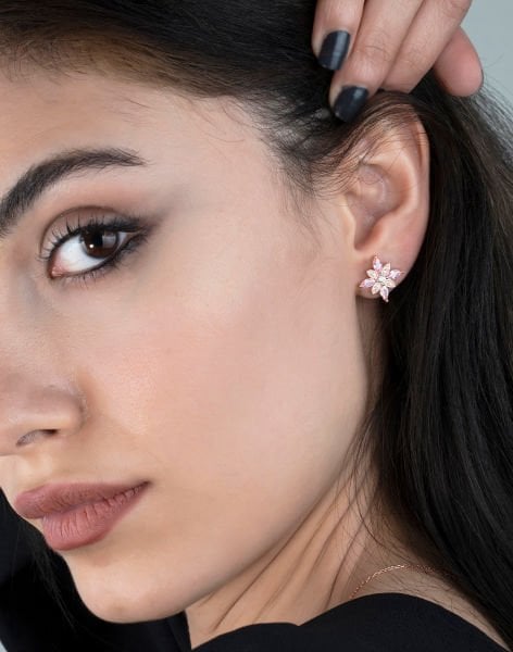 Gümüş Umut Çiçeği Küpe PEMBE