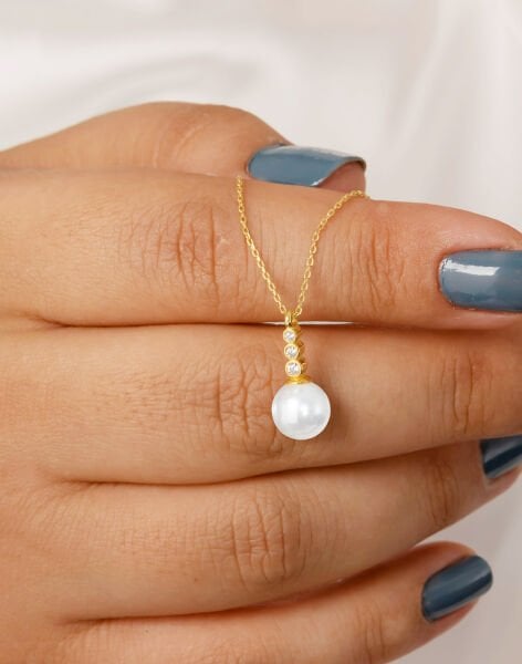 925 Ayar Gümüş Tria Modeli Küre İnci Kolye