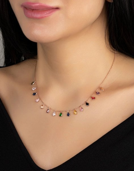 925 Ayar Gümüş Damla Taşlı ''Renklerin Enerjisi'' Kolye