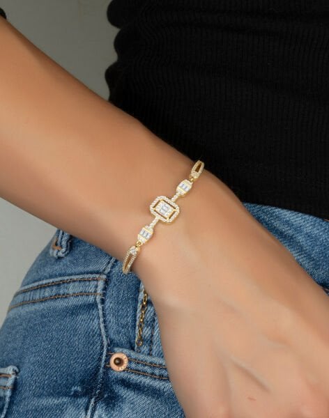 Tria Baget Taşlı Kelepçe Modeli Gümüş Bileklik ALTIN KAPLAMA