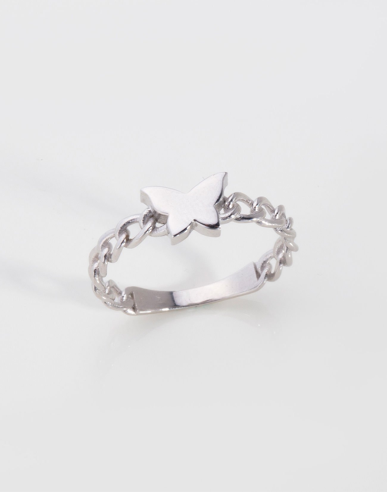 Zincir Modeli Kelebekli Gümüş Yüzük 11 - Rodyum Kaplama