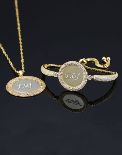 Çift Sıra İsimli Gümüş Kolye Bileklik Set