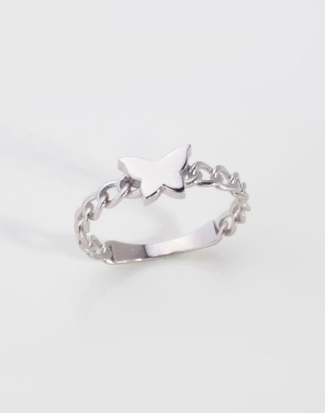 Zincir Modeli Kelebekli Gümüş Yüzük 13 - Rodyum Kaplama