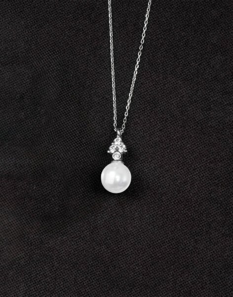 925 Ayar Gümüş Zirkon Taşlı Üçgen Küre İnci Kolye