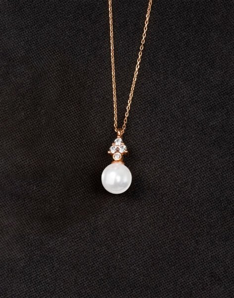 925 Ayar Gümüş Zirkon Taşlı Üçgen Küre İnci Kolye