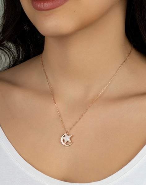 Özel Tasarım Asena Gümüş Ay Yıldız Kolye