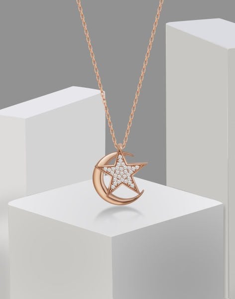 Özel Tasarım Asena Gümüş Ay Yıldız Kolye