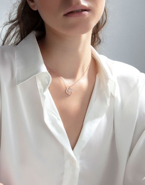 Özel Tasarım Asena Gümüş Ay Yıldız Kolye