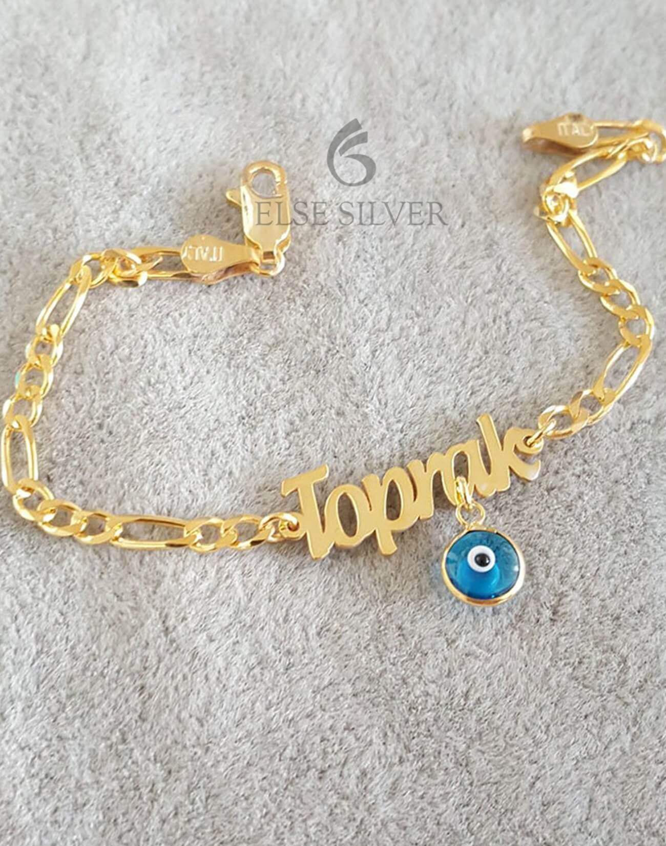 Kişiye Özel Nazar Sallantılı  Çocuk Gümüş Künye