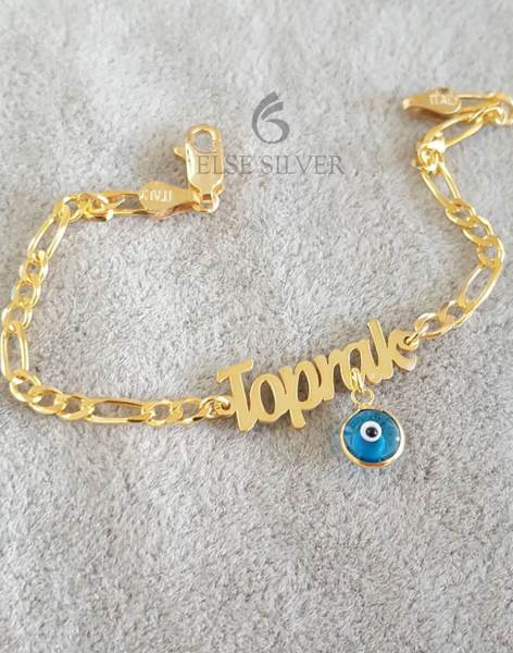 Kişiye Özel Nazar Sallantılı  Çocuk Gümüş Künye