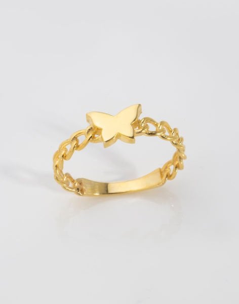 Zincir Modeli Kelebekli Gümüş Yüzük 15 - 14 Ayar Altın Kaplama