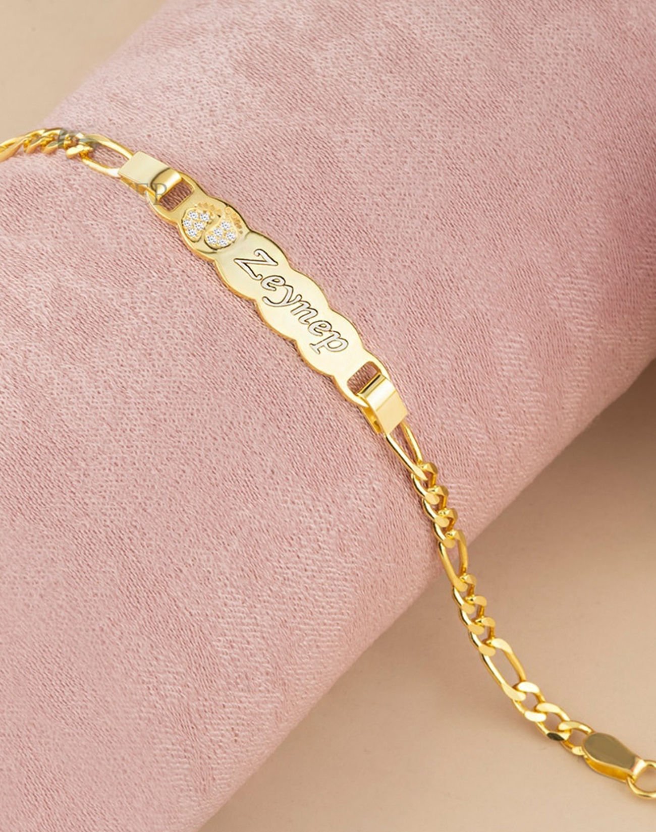 Figaro Zincirli Gümüş Mavi Zigzag İsimli Çocuk Künyesi BEYAZ