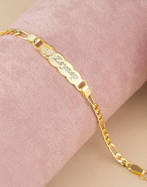 Figaro Zincirli Gümüş Mavi Zigzag İsimli Çocuk Künyesi BEYAZ