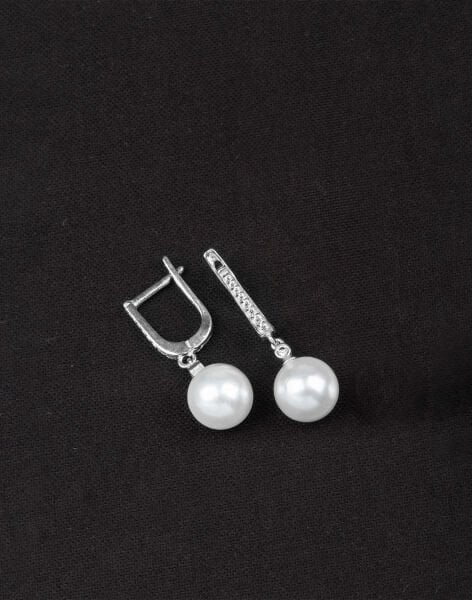 925 Ayar Gümüş Zirkon Taşlı Küre İnci Küpe