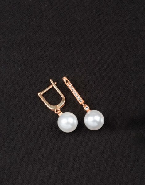 925 Ayar Gümüş Zirkon Taşlı Küre İnci Küpe