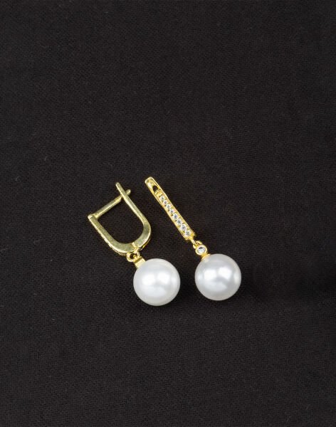 925 Ayar Gümüş Zirkon Taşlı Küre İnci Küpe