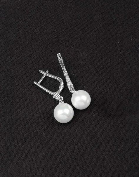 925 Ayar Gümüş Zirkon Taşlı Zarif Küre İnci Küpe