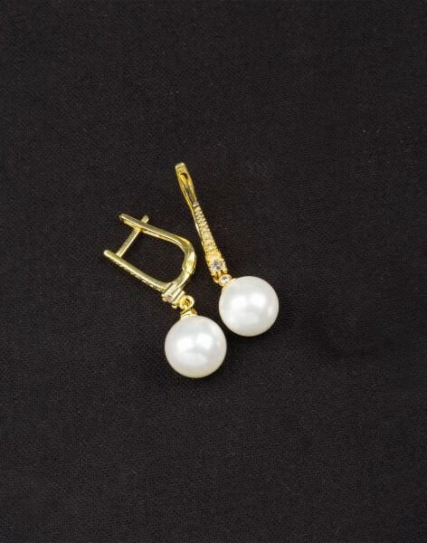 925 Ayar Gümüş Zirkon Taşlı Zarif Küre İnci Küpe