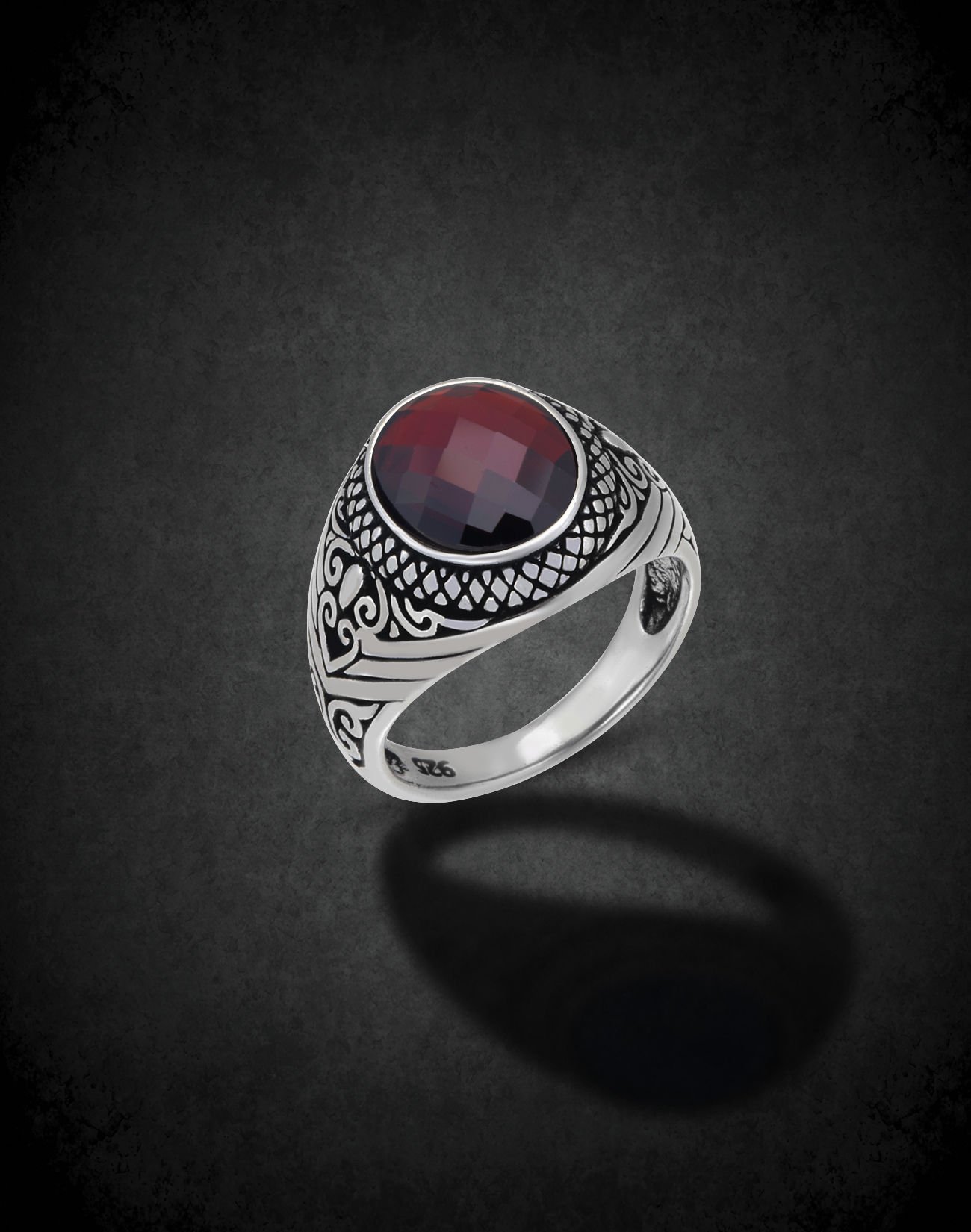 Safir Oniks Taşlı Gümüş Erkek Yüzüğü 19 - KIRMIZI