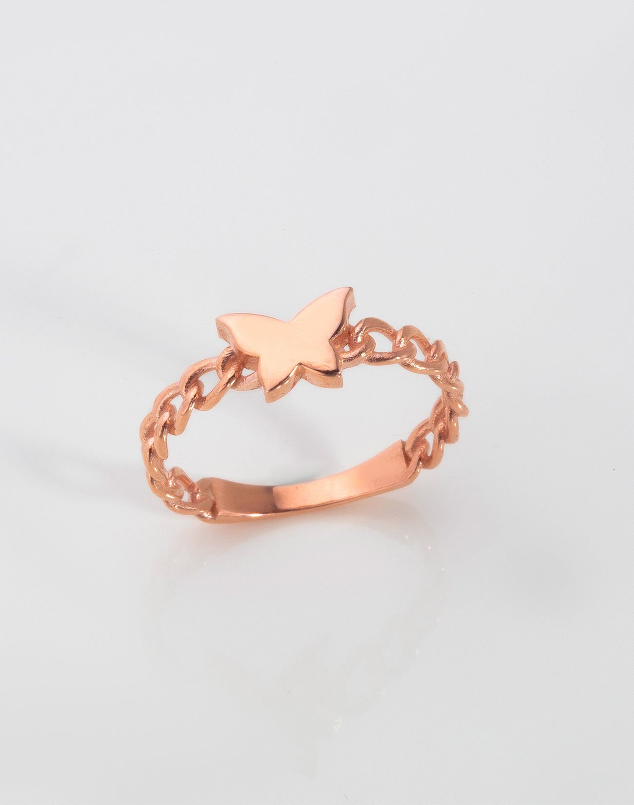 Zincir Modeli Kelebekli Gümüş Yüzük 20 - Rose Kaplama