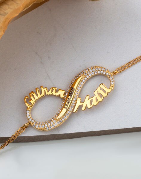 Kişiye Özel İsimli ve Tarihli Gümüş Sonsuzluk Bileklik