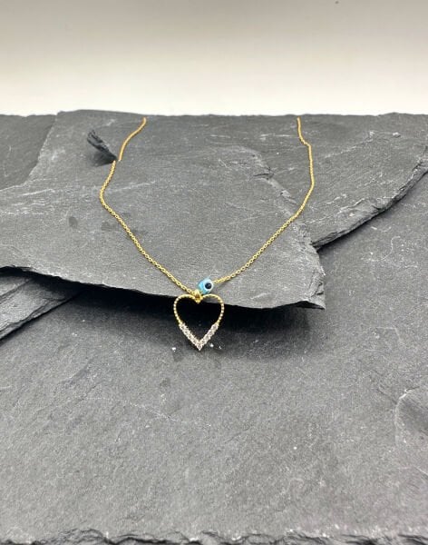 Zirkon Taşlı Kalpli Gümüş Kolye