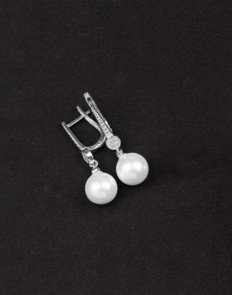 925 Ayar Gümüş Minimal Taşlı Küre İnci Küpe