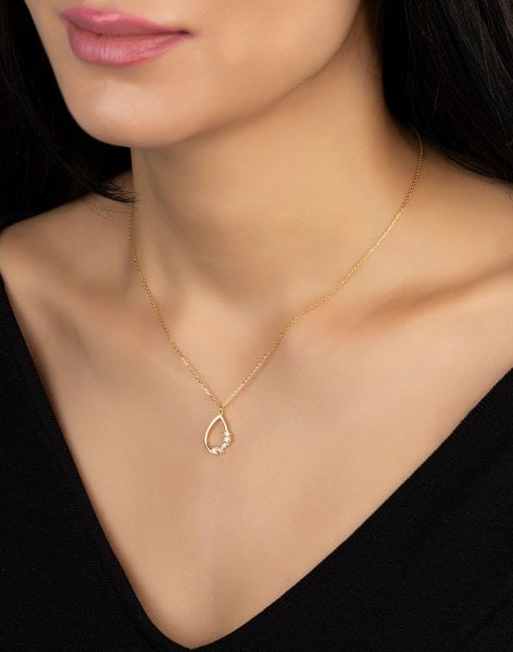 Serpme Baget Taşlı Altın Damla Kolye