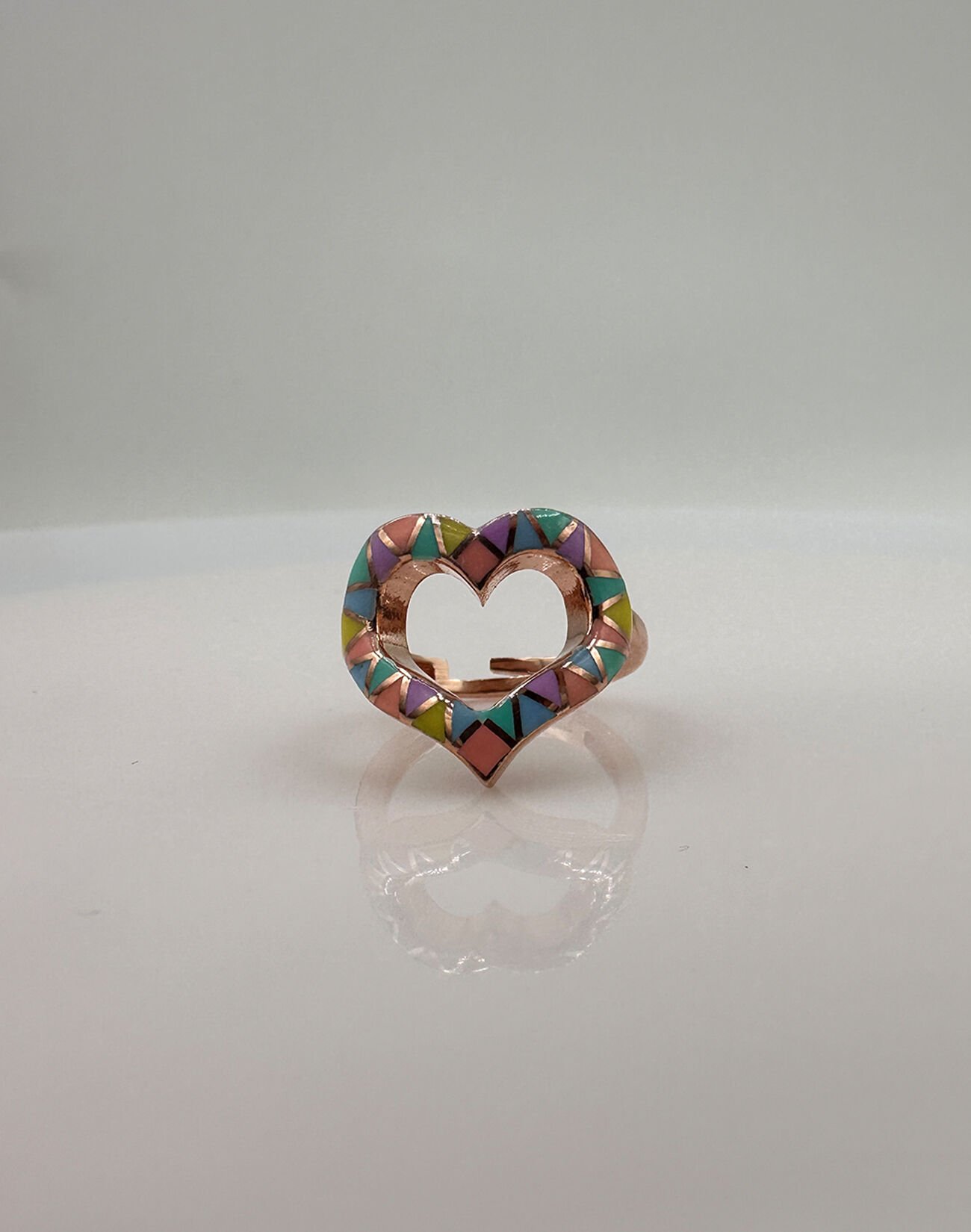 Renklerin Enerjisi Kalpli Mineli Ayarlanabilir Gümüş Yüzük