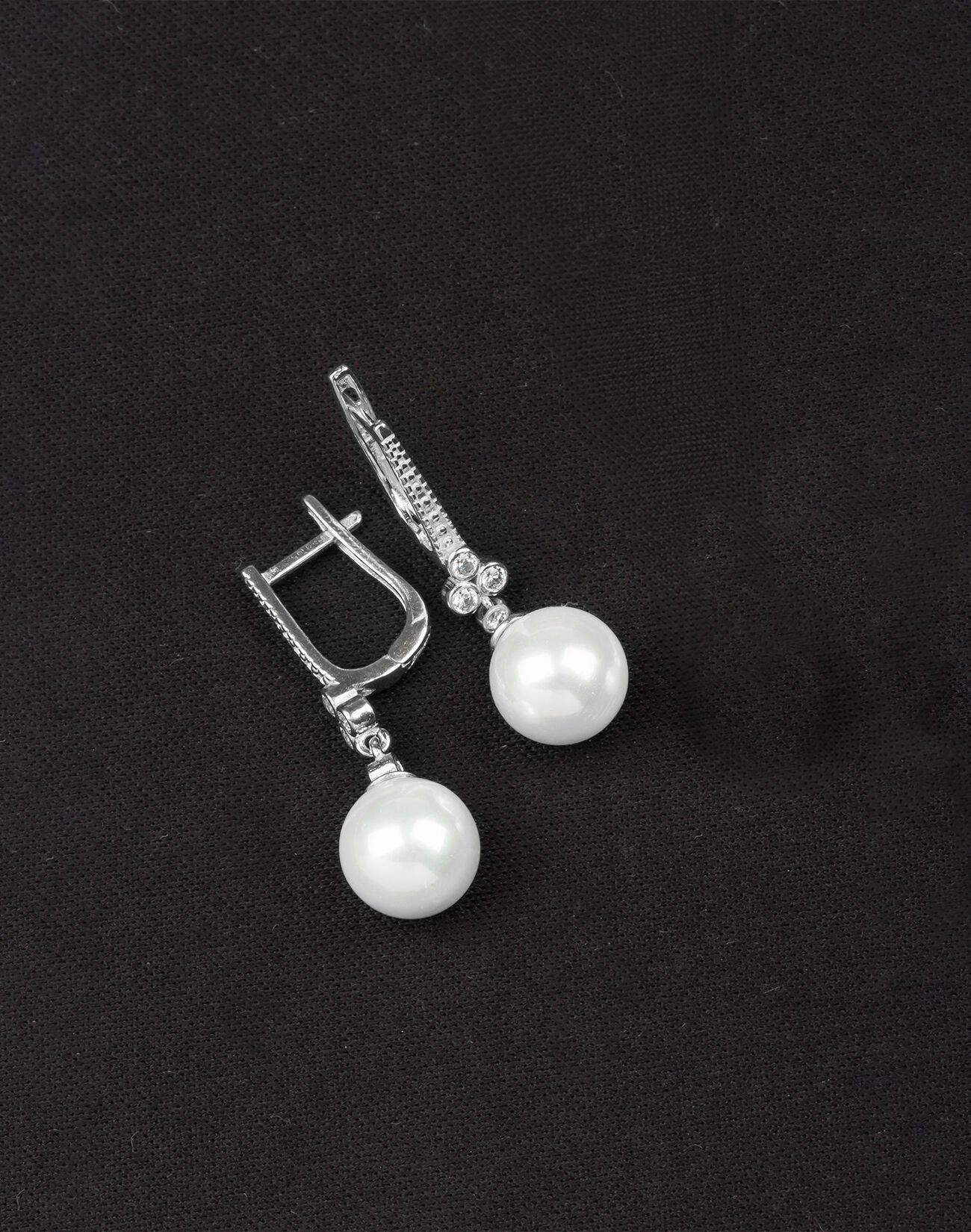 925 Ayar Gümüş Zirkon Taşlı Tria Küre İnci Küpe