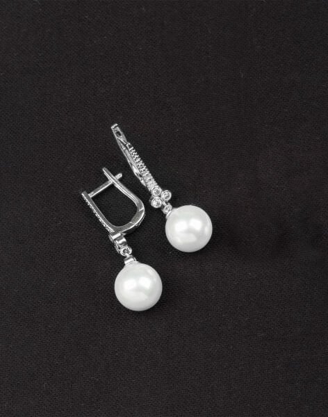 925 Ayar Gümüş Zirkon Taşlı Tria Küre İnci Küpe