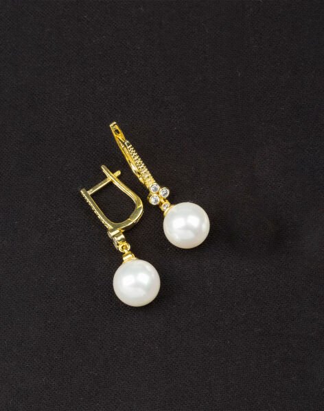 925 Ayar Gümüş Zirkon Taşlı Tria Küre İnci Küpe