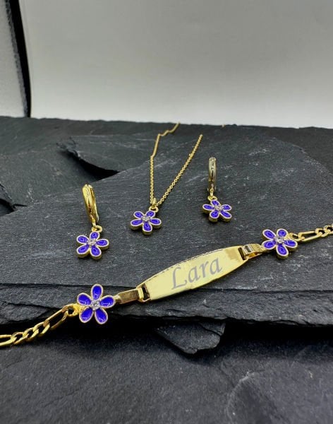 925 Ayar Monalya Çiçeği Gümüş Çocuk Takı Kombini MOR