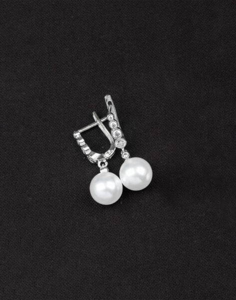 925 Ayar Gümüş Tria Modeli Küre İnci Küpe