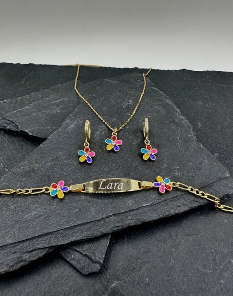 925 Ayar Monalya Çiçeği Gümüş Çocuk Takı Kombini MİX