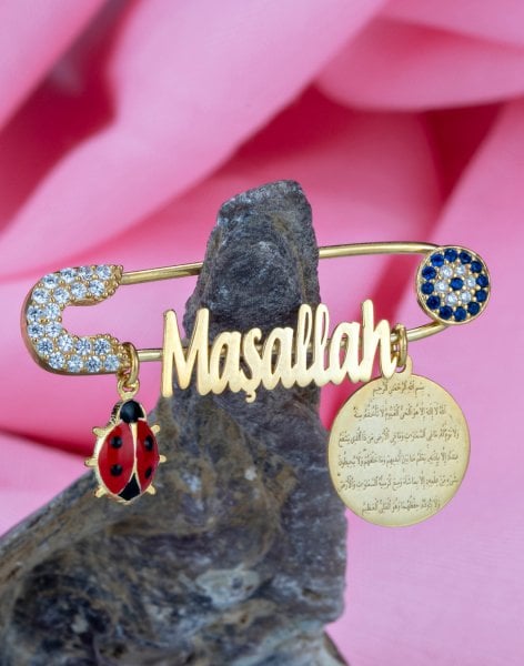 Kişiye Özel Nazar Boncuklu Uğurlu Gümüş Bebek İğnesi