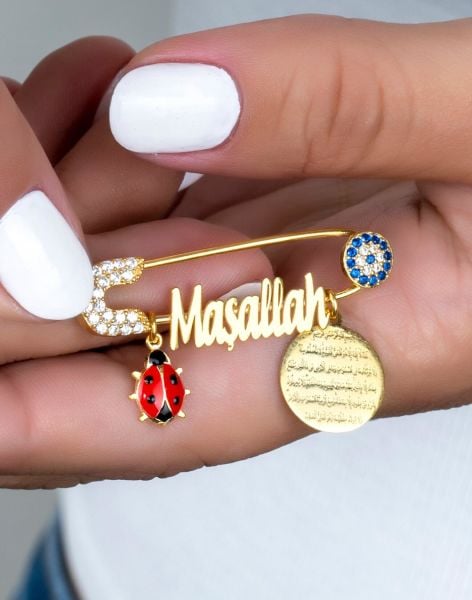 Kişiye Özel Nazar Boncuklu Uğurlu Gümüş Bebek İğnesi