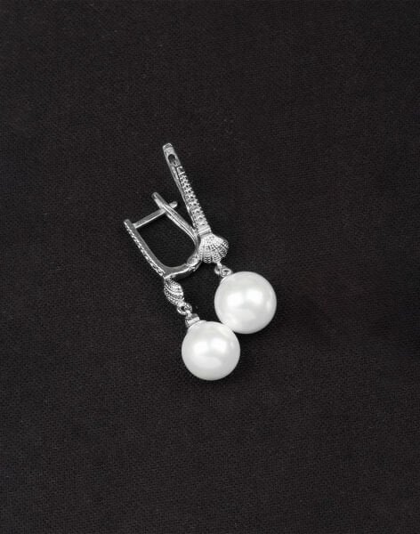 925 Ayar Gümüş İstiridye Küre İnci Küpe