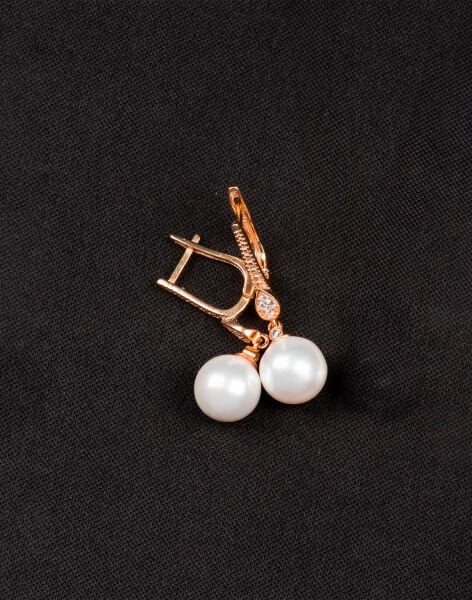 925 Ayar Gümüş Zirkon Taşlı Damla Modeli Küre İnci Küpe