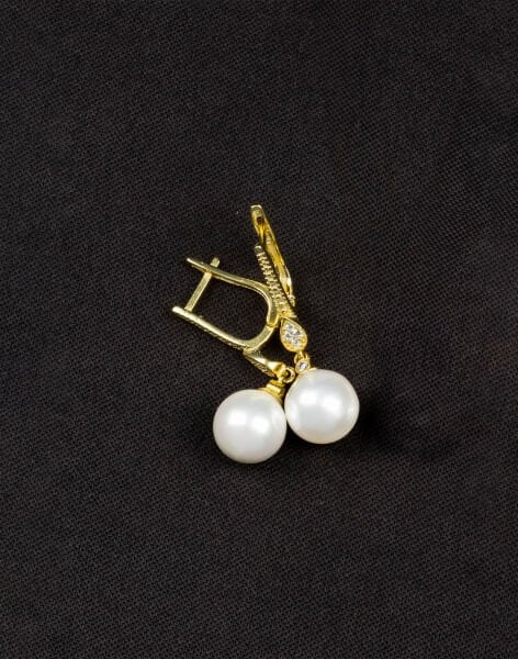 925 Ayar Gümüş Zirkon Taşlı Damla Modeli Küre İnci Küpe