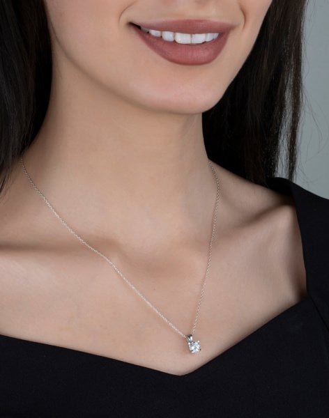 Pırlanta Montürü V Kasa Tek Taş Rodyum kaplama Gümüş Takı Seti