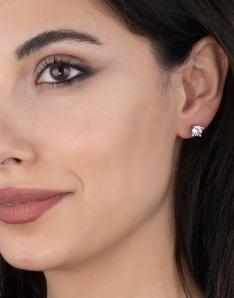 Pırlanta Montürü V Kasa Tek Taş Rodyum kaplama Gümüş Takı Seti